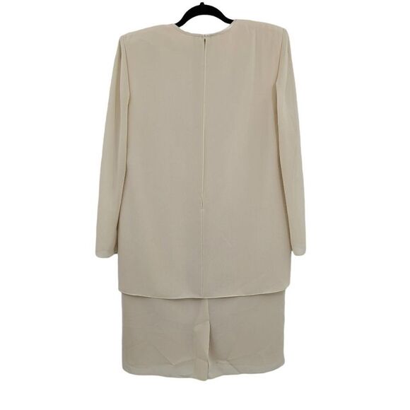 Vtg Draper's & Damon's Dress Formal Modest Caped Shift Embroidered Cream Sz MP - Picture 3 of 9